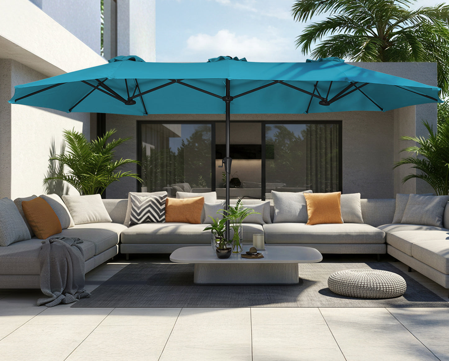 SUPERJARE 13FT Outdoor Umbrella for Patio, Double sided Pool Umbrellas with Fade Resistant Canopy, Large Table Umbrella for Deck, Market, Backyard - Lake Blue