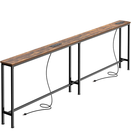 SUPERJARE 79 Inch Sofa Table with 2 Power Outlets and USB-C Ports, 5.9 Inch Narrow Console Table with Storage, Long Entryway Hallway Couch Table Behind Sofa, Small Spaces, Living Room
