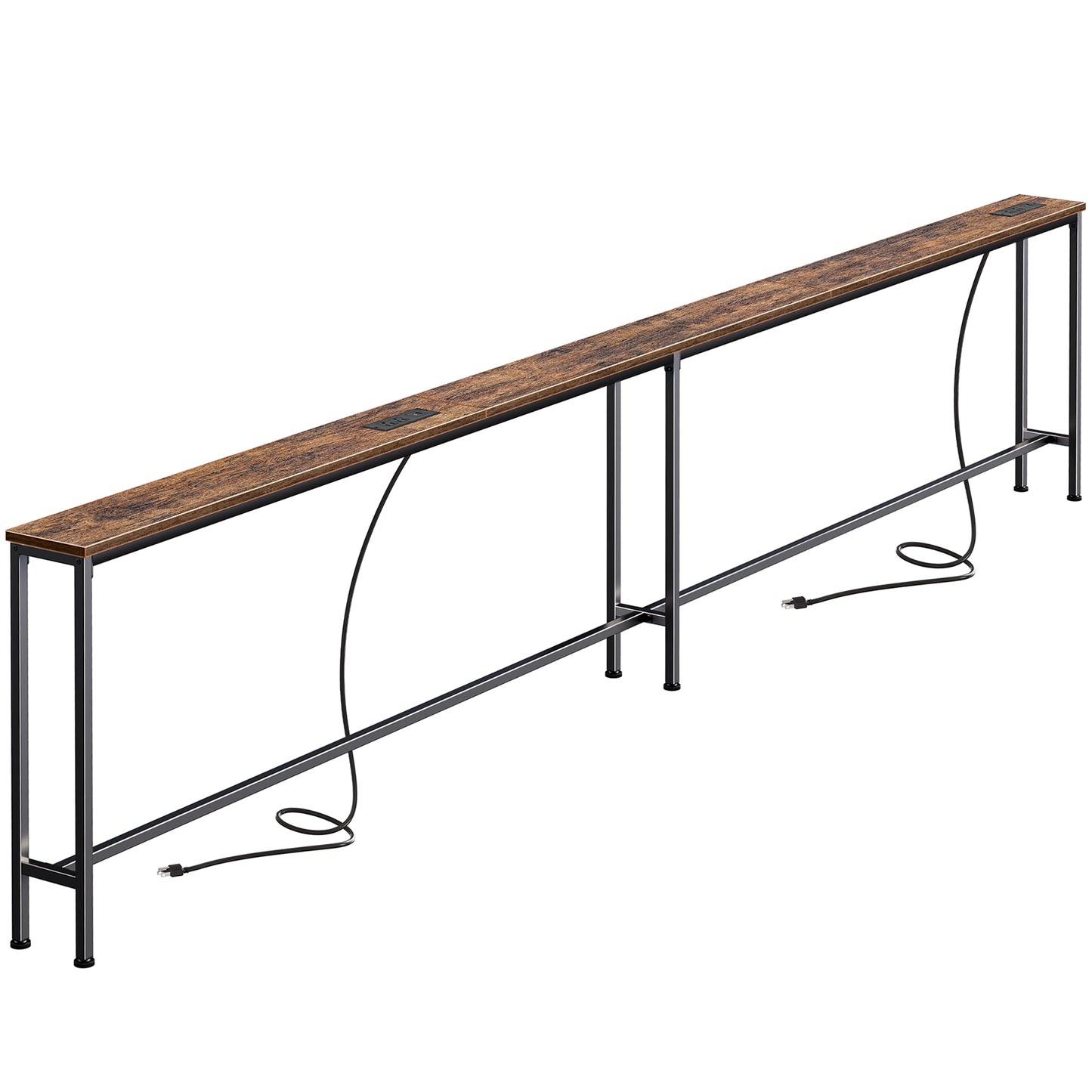 SUPERJARE 110.2 Inch Sofa Table with 2 Power Outlets and USB-C Port 5.9 Inch Narrow Console Table with Storage, Extra-Long, for Entryway Hallway Couch Behind Sofa, Small Spaces, Rustic Brown