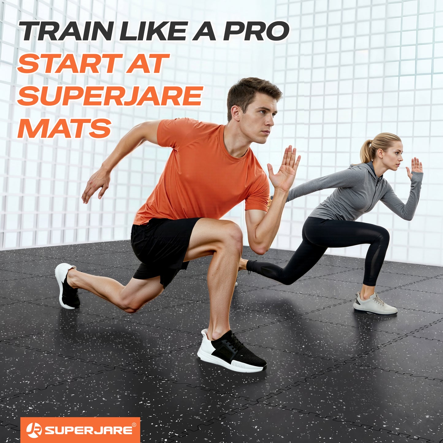 SUPERJARE 30" x 30" Larger Rubber Top Exercise Equipment Mats, 0.56" Thick 12PCS 75 Sq Ft High-Density EVA Foam Interlocking Gym Flooring, Big Workout Mat for Home Gym, Floor Protection, Black/Grey