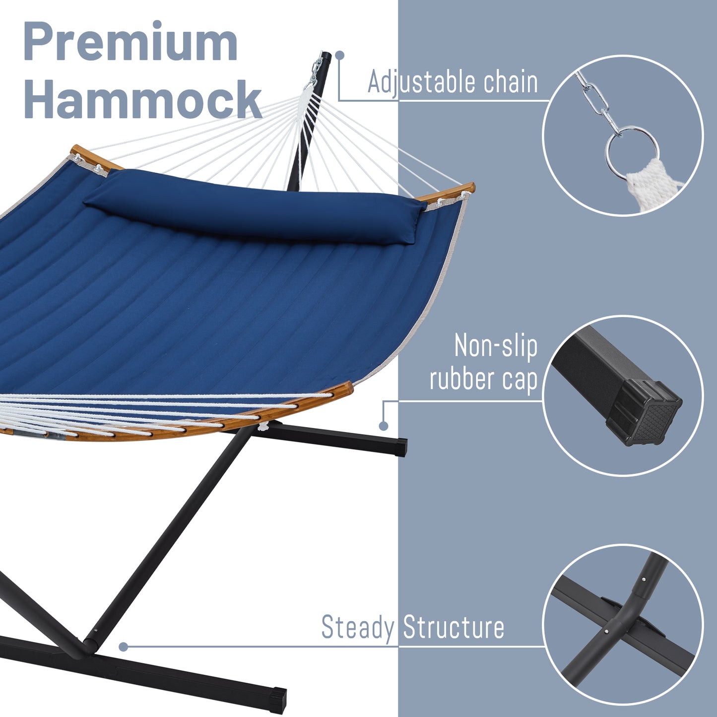 SUPERJARE Curved-Bar Hammock with Stand, 2 Person Heavy Duty Hammock Frame, Detachable Pillow & Portable Carrying Bag, Perfect for Outdoor & Indoor, Navy Blue