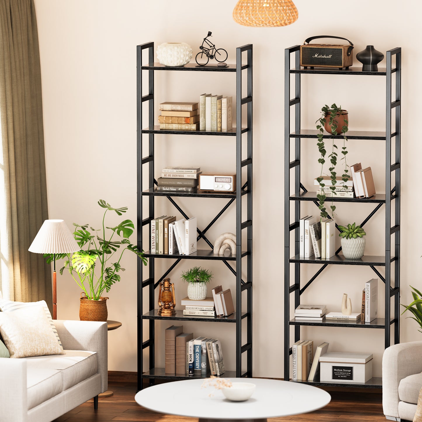 SUPERJARE Triple 6 Tier Bookshelf, Bookcase with 17 Open Display Shelves, Wide Book Shelf Book Case for Home & Office, Black