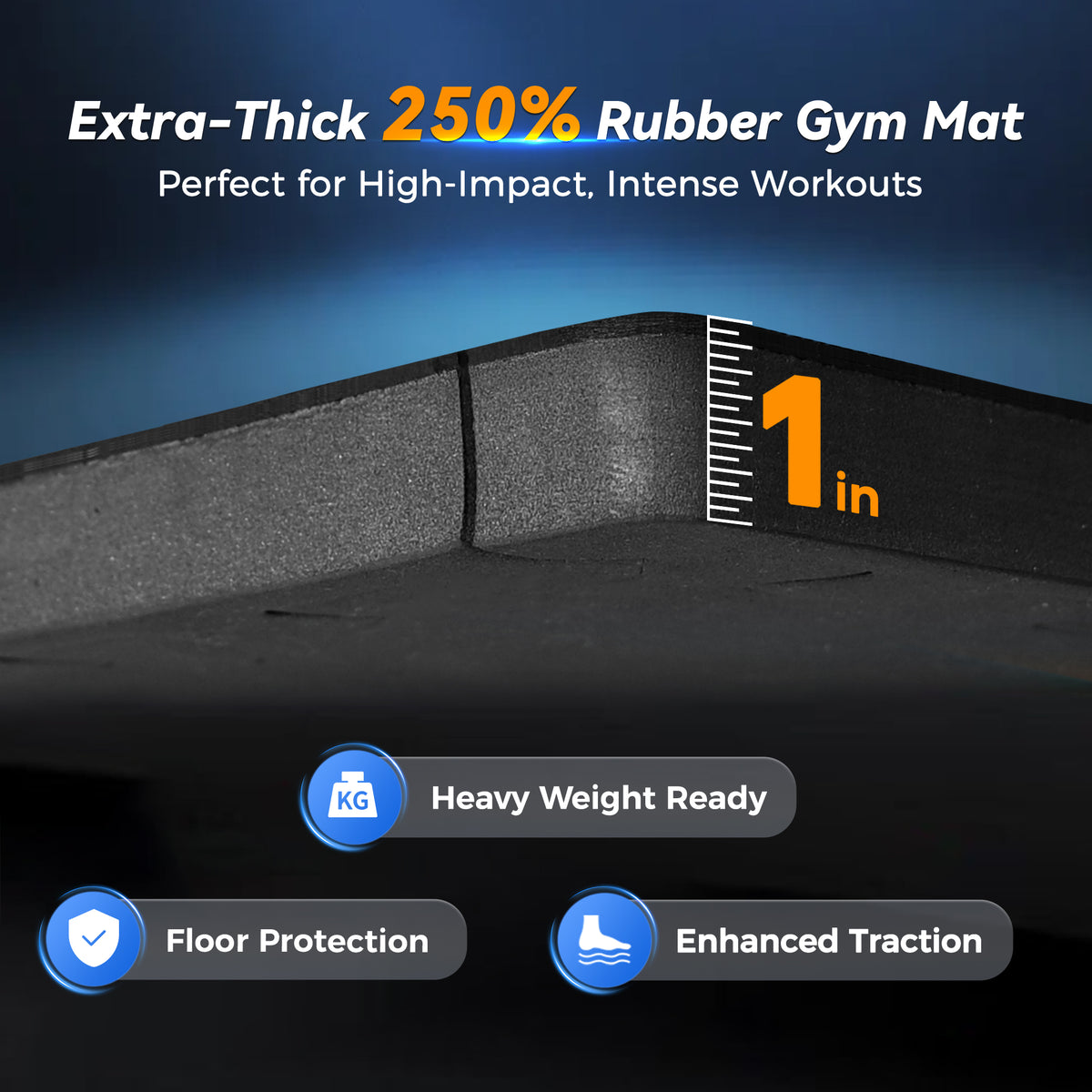 SUPERJARE 1" Extra-Thick Rubber Top Exercise Mat, Gym Flooring for Home Gym Puzzle Gym Mat for Workout Equipment, Interlocking Floor Tiles with EVA Foam, 12 Pcs 48 Sq Ft, Black/Grey