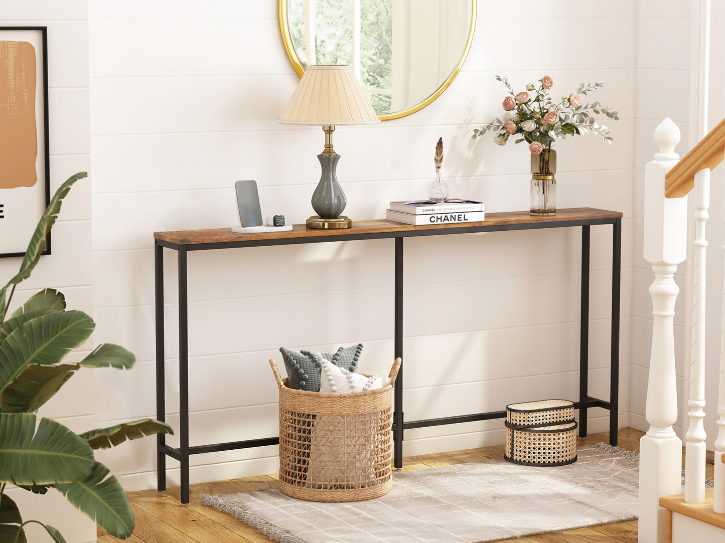 SUPERJARE 63’’ Narrow Entryway Table, Console Table, Vintage Brown, 7928Z