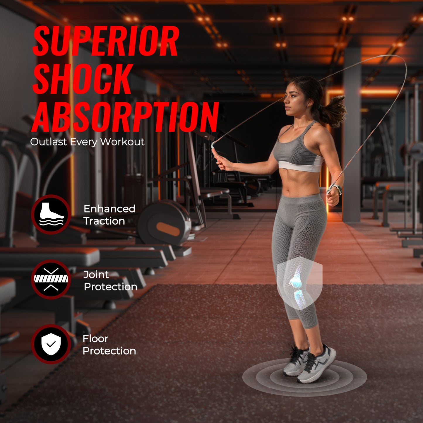 SUPERJARE 0.4'' Thick 48 Pcs 192 Sq Ft Rubber Top Exercise Equipment Mats, High Density EVA Foam Mats with Rubber Top, Interlocking Gym Flooring for Home Gym, Protective Workout Mat, Black/Grey