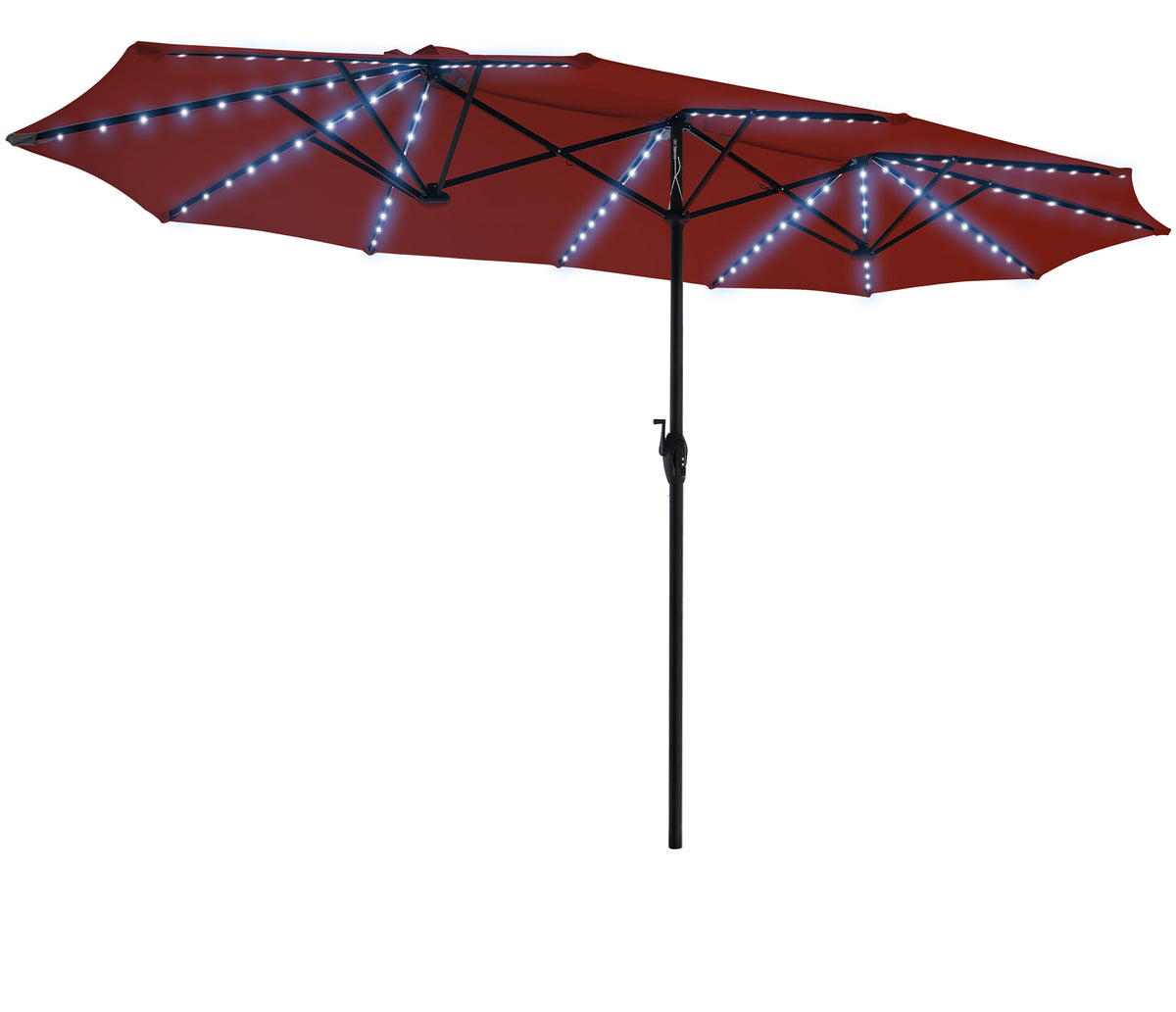 SUPERJARE 13ft Outdoor Patio Umbrella with Solar Lights, Double-sided Deck Pool Umbrella with 1.5 Inch Pole, Fade Resistant Canopy, 12 Sturdy Ribs, for Porch, Market, Backyard, Burgundy(No Base)