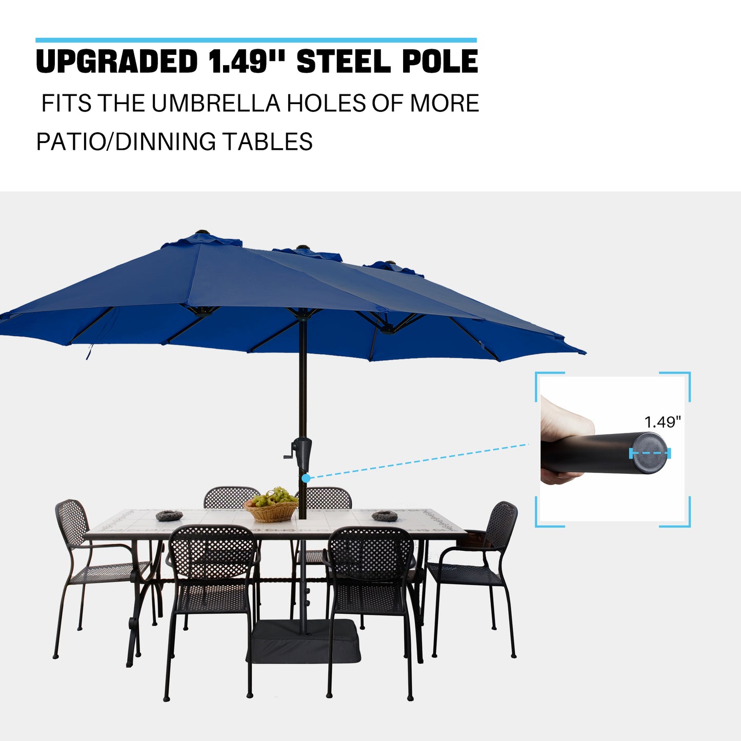 SUPERJARE 13FT Outdoor Umbrella for Patio, Double sided Pool Umbrellas with Fade Resistant Canopy, Large Table Umbrella for Deck, Market, Backyard - Navy Blue(No Base)