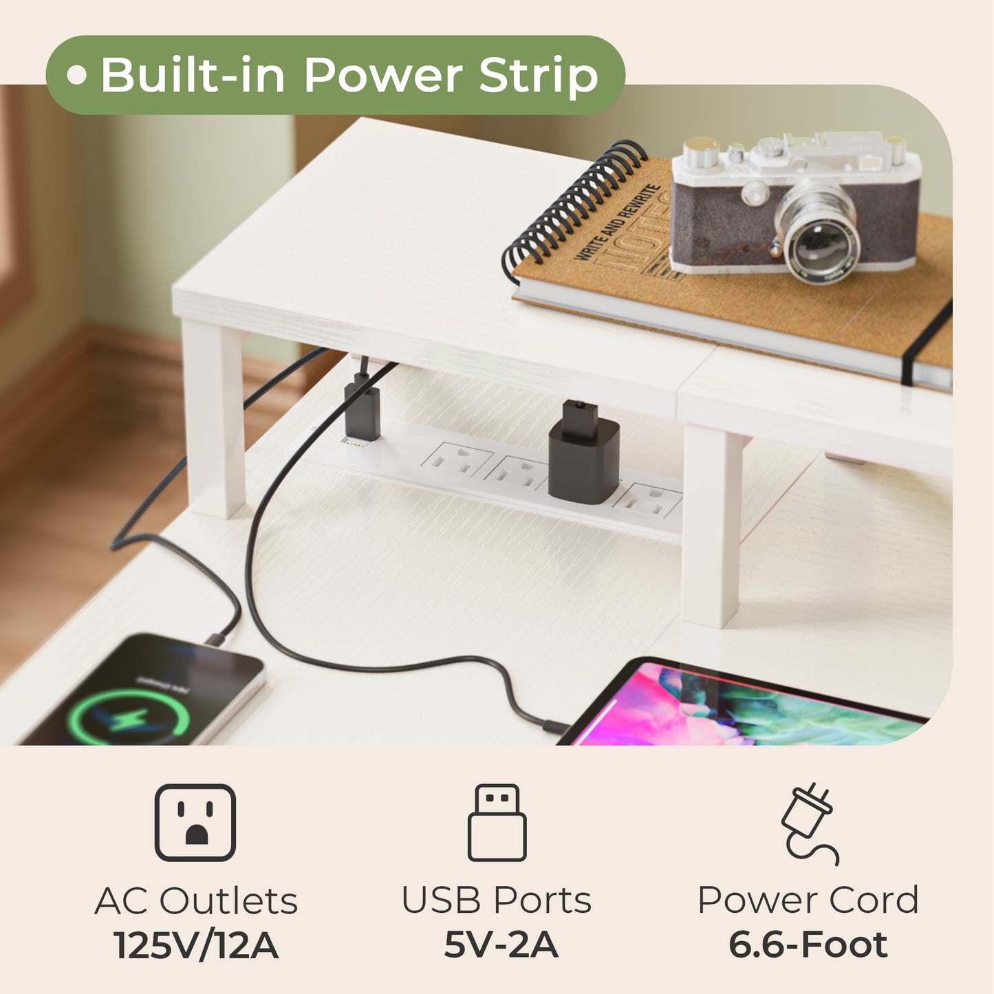 SUPERJARE L Shaped Gaming Desk with LED Lights & Power Outlets, Reversible Computer Desk with Shelves & Drawer, Corner Desk Home Office Desk, White