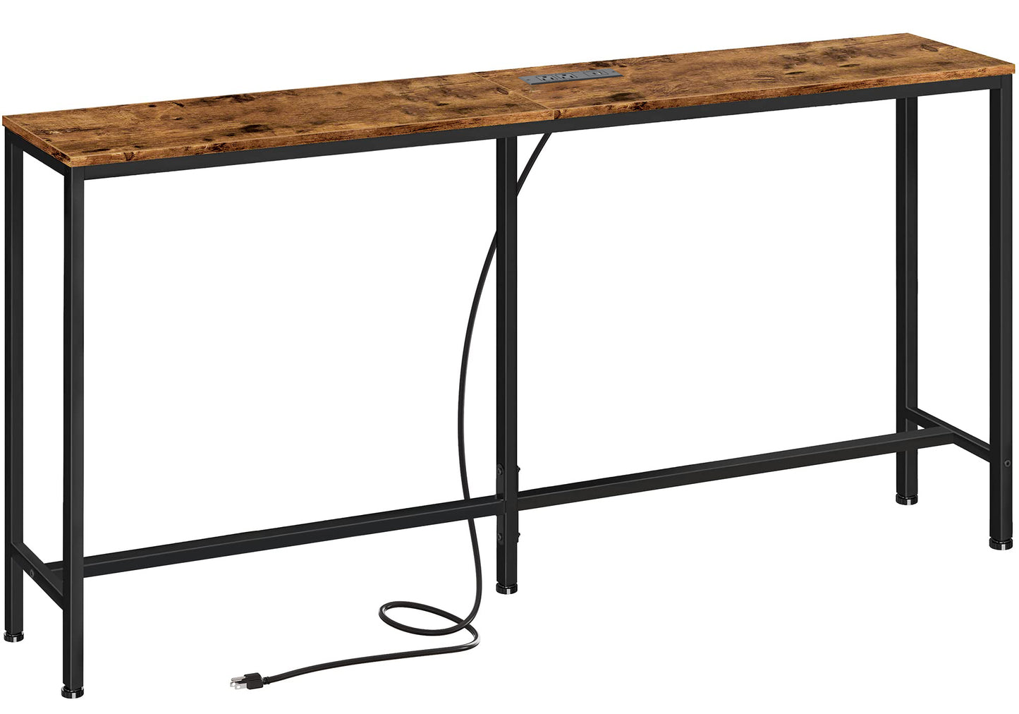 SUPERJARE Console Table with Outlet, 63 Inch Sofa Table with Charging Station, Narrow Entryway Table, Skinny Hallway Table, Behind Couch Table, for Living Room, Plants - Rustic Brown