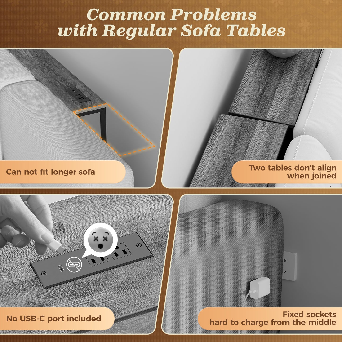 SUPERJARE 110.2 Inch Sofa Table with 2 Power Outlets and USB-C Port, 5.9 Inch Narrow Console Table with Storage, Extra-Long, for Entryway Hallway Couch Behind Sofa, Small Spaces, Rustic Brown