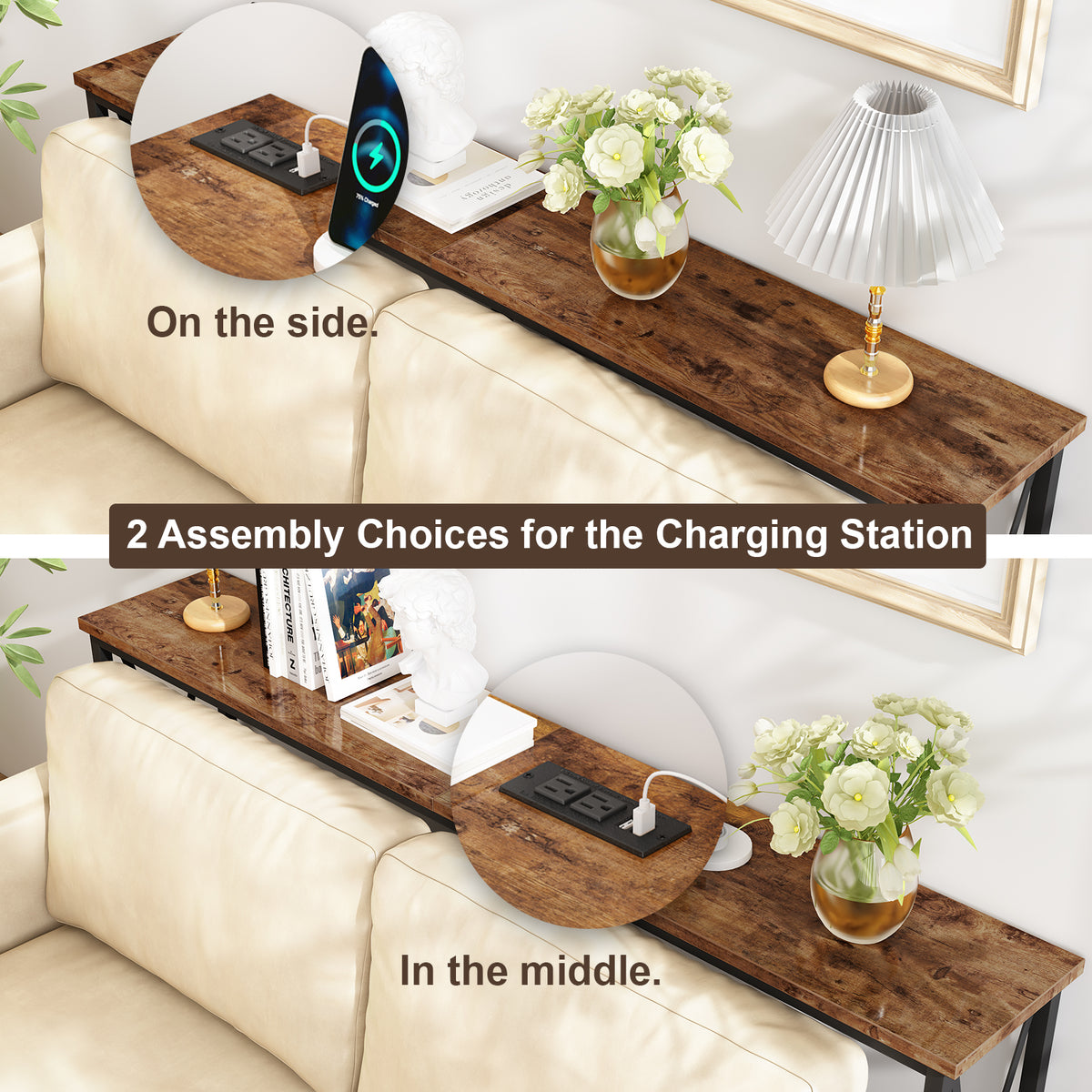 Out Lex Box Table SUPERJARE 70 Inch Console Table with Outlet, Extra Long Entryway Table