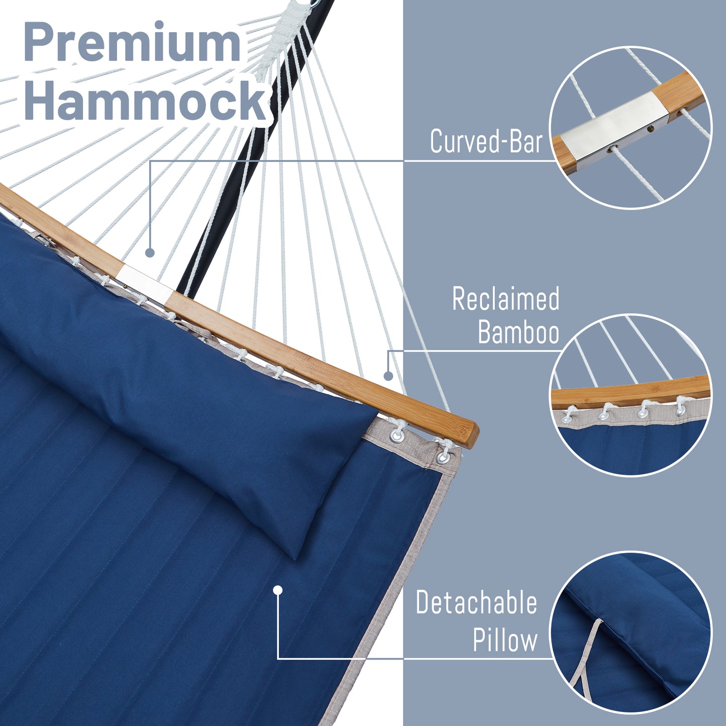 SUPERJARE Curved-Bar Hammock with Stand, 2 Person Heavy Duty Hammock Frame, Detachable Pillow & Portable Carrying Bag, Perfect for Outdoor & Indoor, Navy Blue