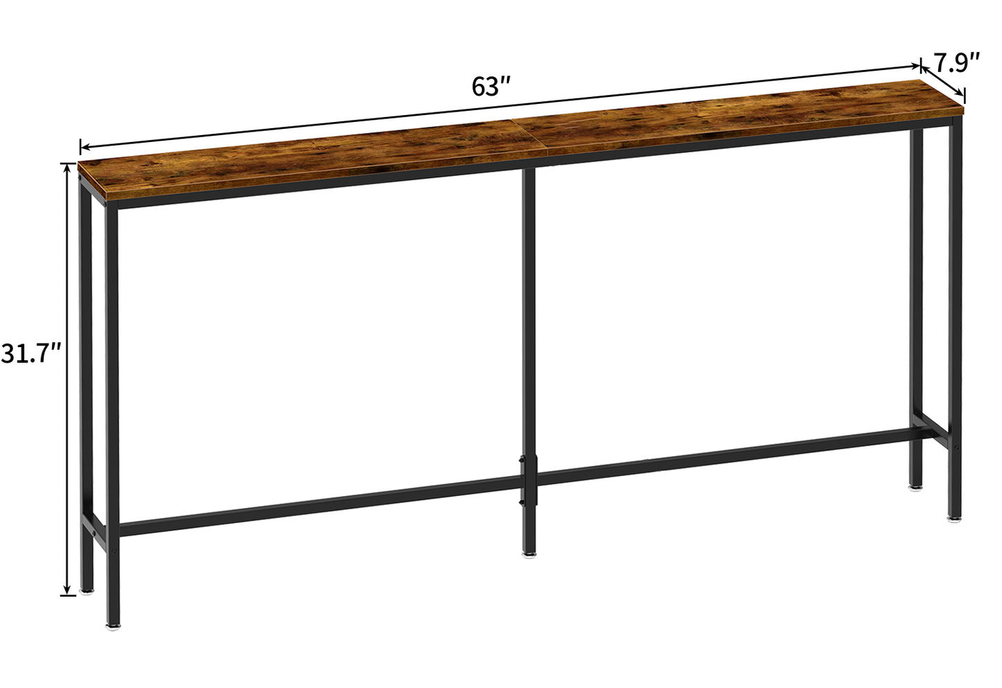 SUPERJARE 63’’ Narrow Entryway Table, Console Table, Vintage Brown, 7928Z