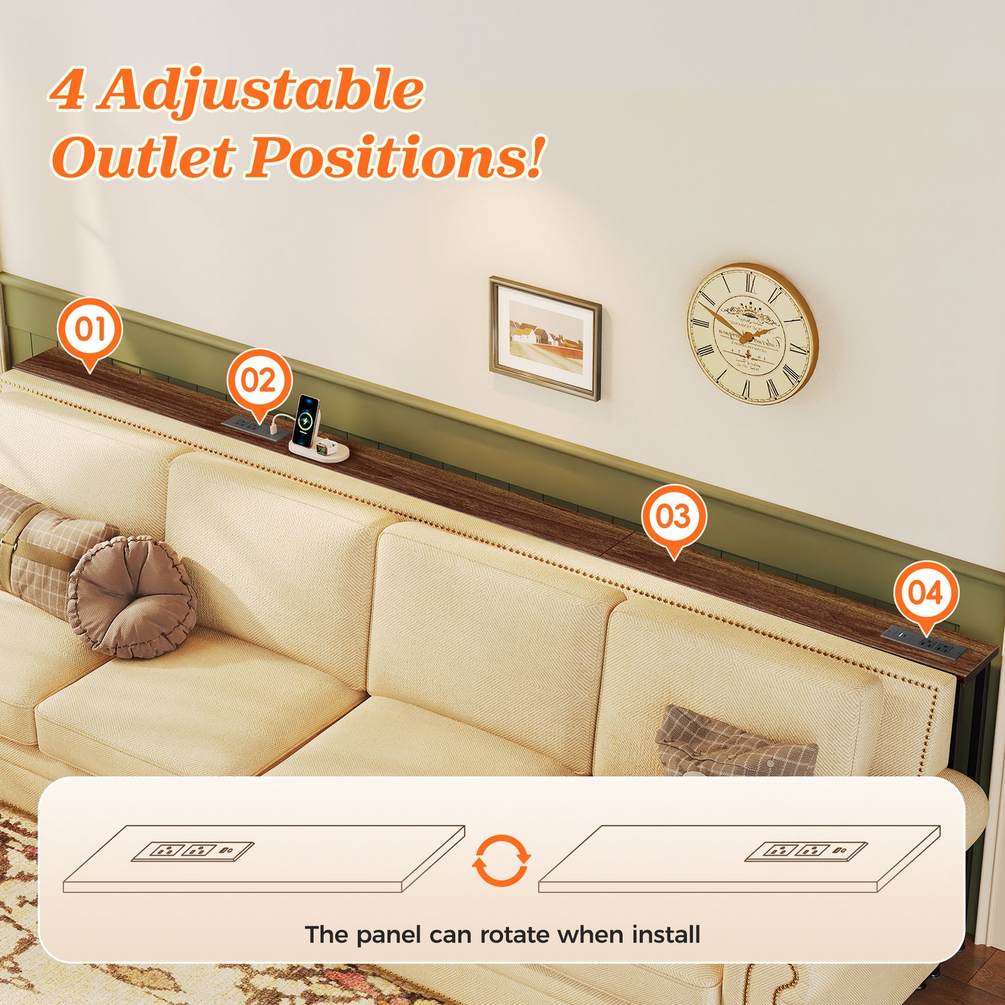 SUPERJARE 102 Inch Sofa Table with 2 Power Outlets and USB-C Ports 5.9 Inch Narrow Console Table with Storage, Extra-Long, for Entryway Hallway Couch Behind Sofa, Small Spaces, Walnut