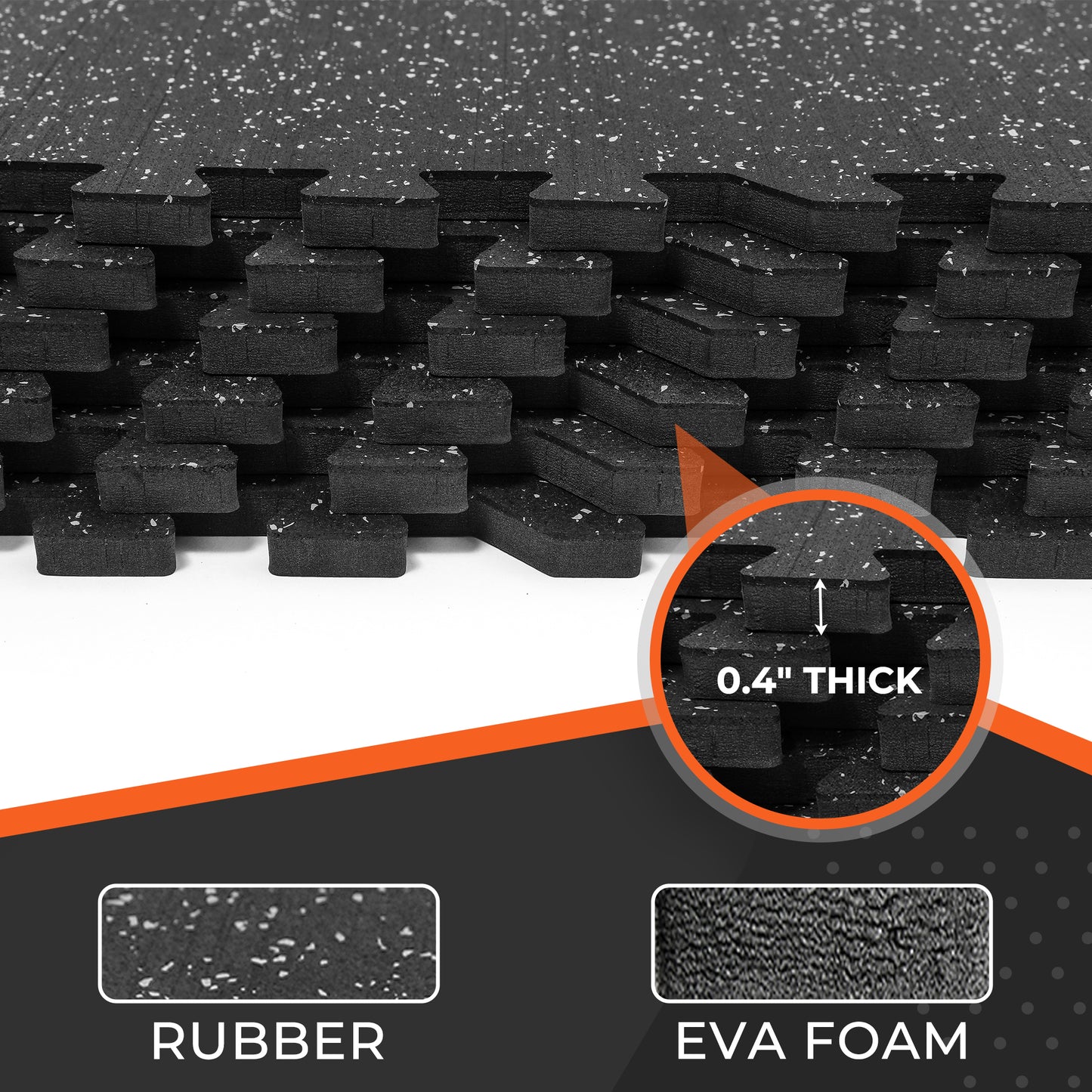 SUPERJARE 0.4'' Thick 48 Pcs 192 Sq Ft Rubber Top Exercise Equipment Mats, High Density EVA Foam Mats with Rubber Top, Interlocking Gym Flooring for Home Gym, Protective Workout Mat, Black/Grey