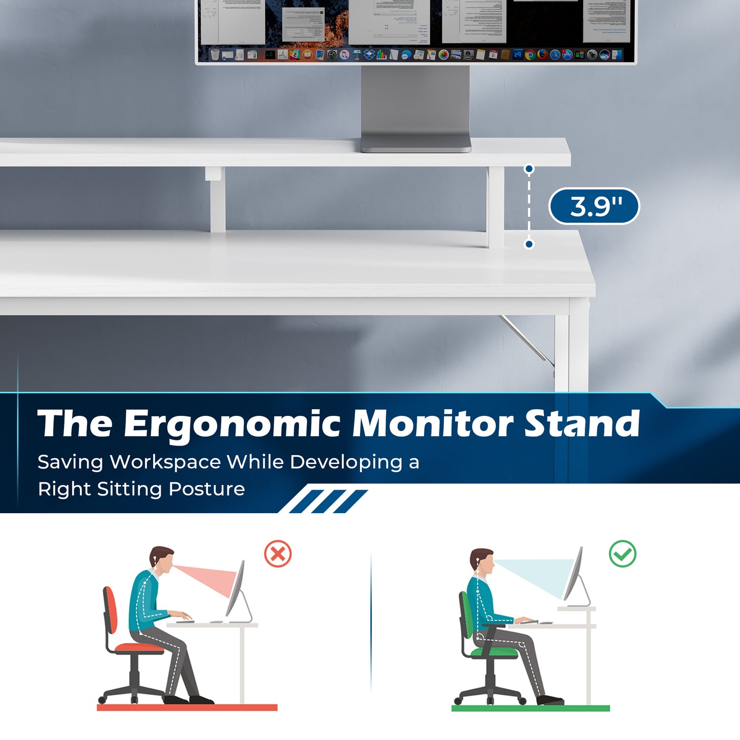 SUPERJARE Desk L Shaped Gaming Desk with LED Lights & Power Outlets, Computer Desk with Monitor Stand, Home Office Desk Corner Desk with Headphone Hooks, White