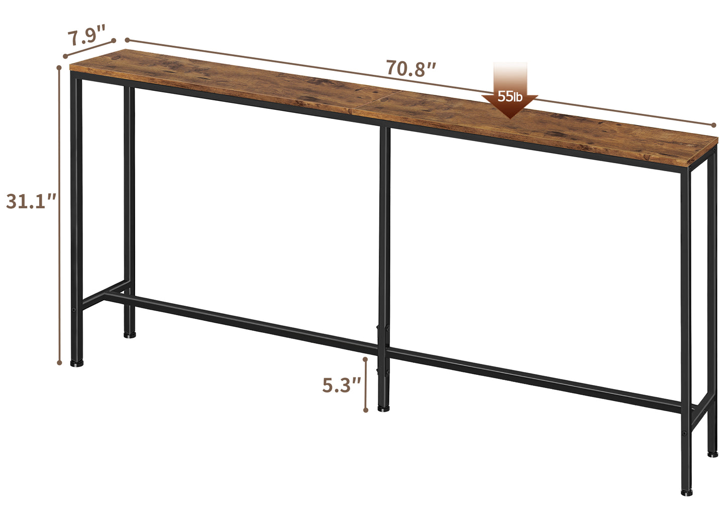 SUPERJARE 70.8 Inch Console Table, Entryway Table, Vintage Brown, 7942Z