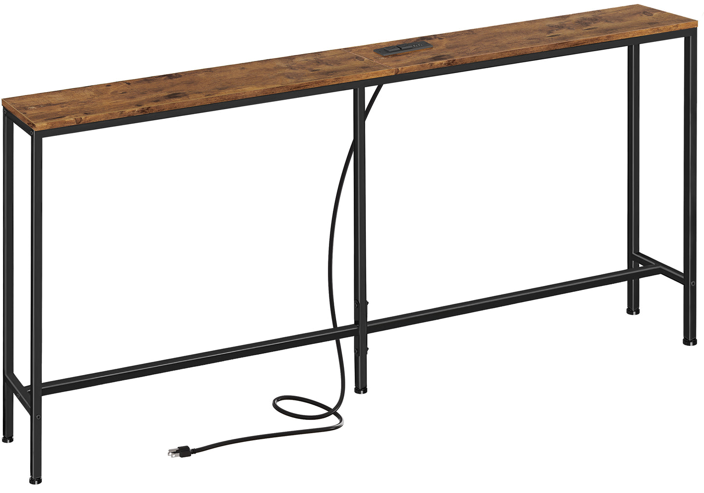 SUPERJARE 70.8 Inch Console Table with Charging Station, Narrow Entryway Table, Vintage Brown, 7942ZC