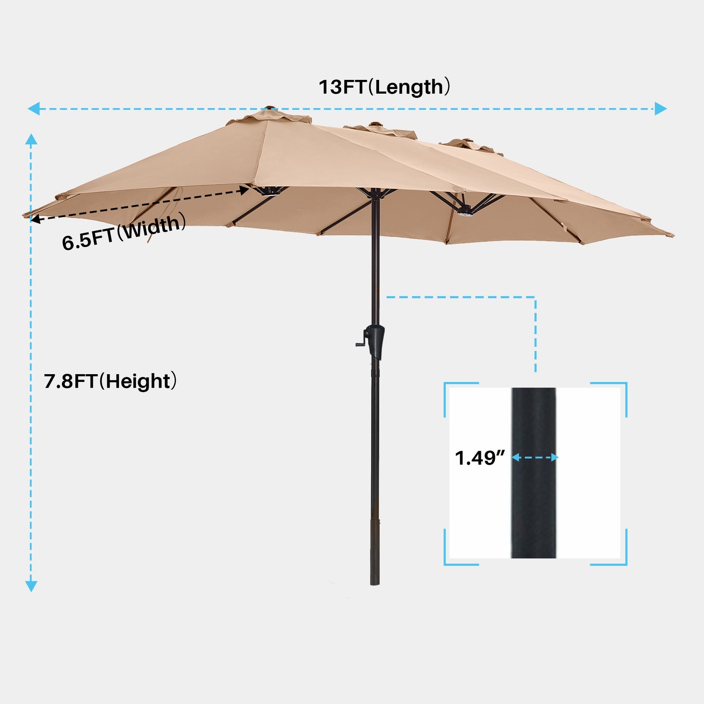 SUPERJARE 13FT Umbrella Outdoor Patio, Double sided Pool Umbrellas with Fade Resistant Canopy, Large Table Umbrella for Deck, Market, Backyard - Beige