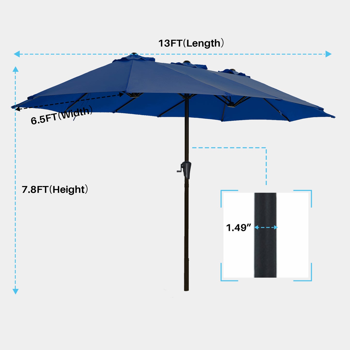 SUPERJARE 13FT Outdoor Umbrella for Patio, Double sided Pool Umbrellas with Fade Resistant Canopy, Large Table Umbrella for Deck, Market, Backyard - Navy Blue(No Base)