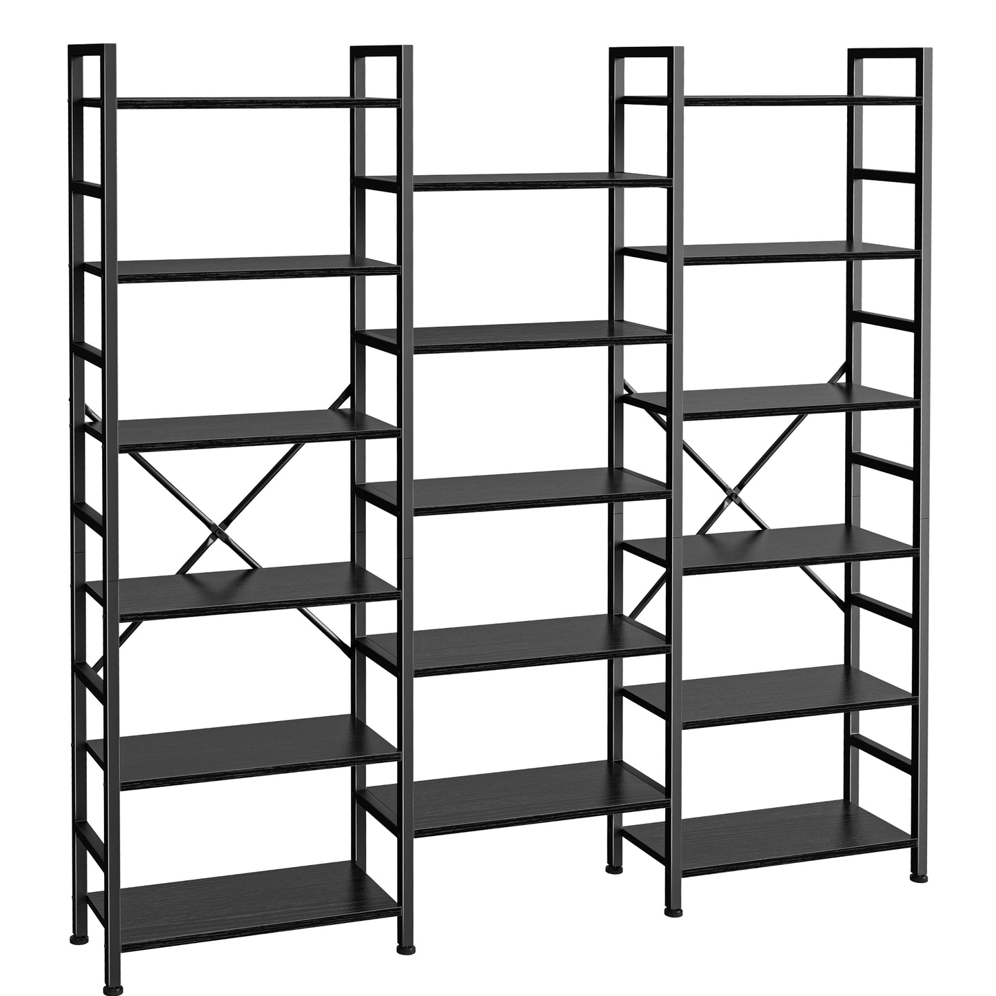 SUPERJARE Triple 6 Tier Bookshelf, Bookcase with 17 Open Display Shelves, Wide Book Shelf Book Case for Home & Office, Black