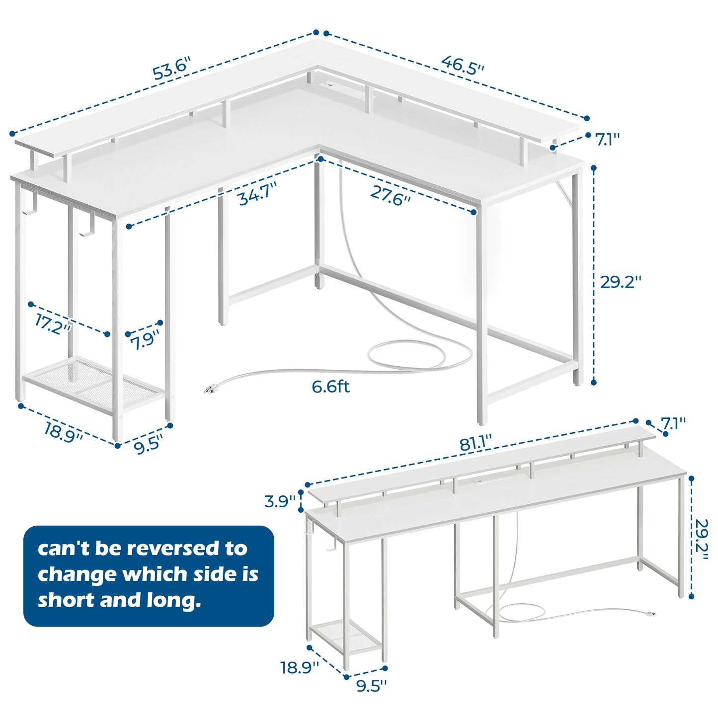 SUPERJARE L Shaped Computer Desk with Power Outlets & LED Lights, Gaming Desk with Monitor Stand & Storage Shelf, Hooks, White