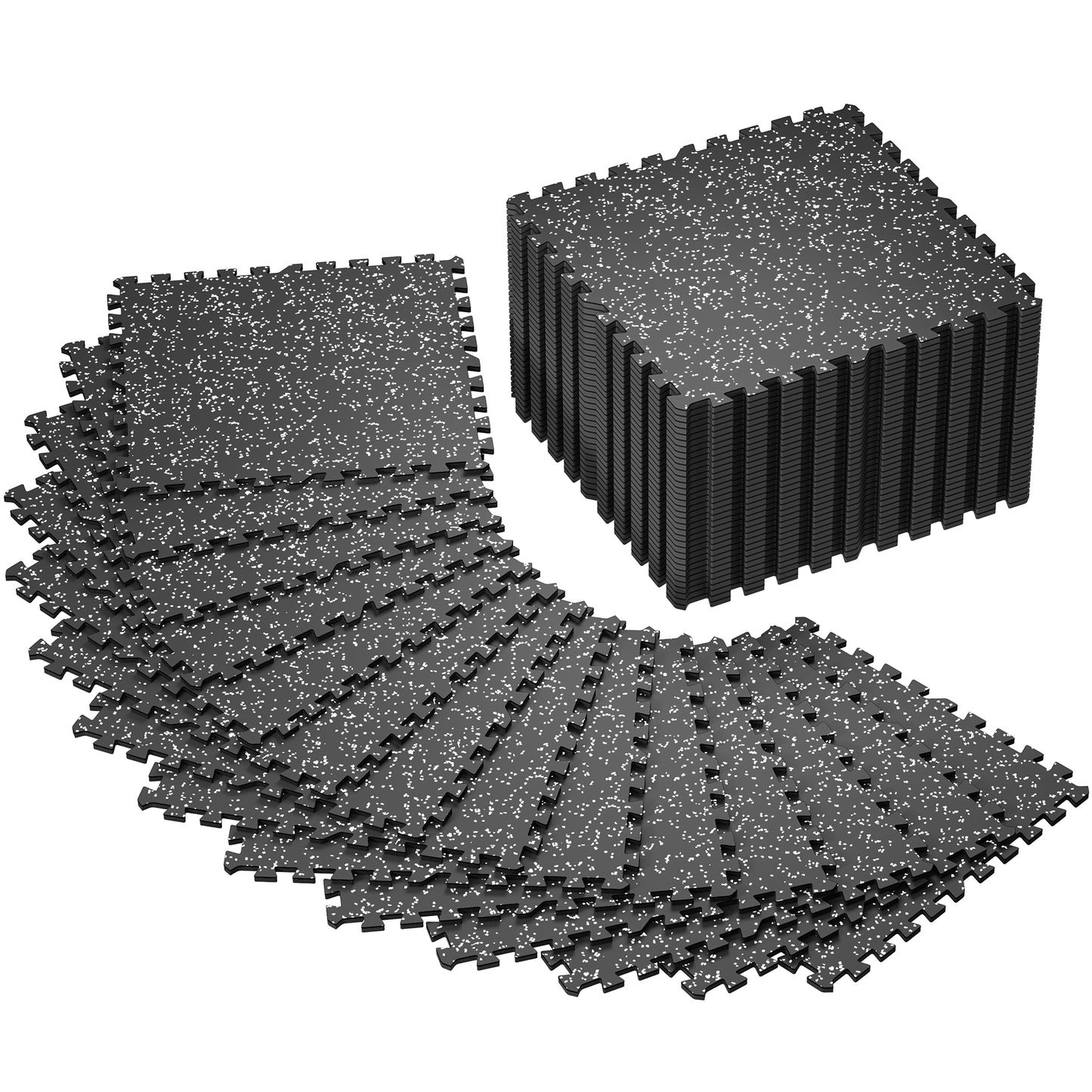 SUPERJARE 0.4'' Thick 48 Pcs 192 Sq Ft Rubber Top Exercise Equipment Mats, High Density EVA Foam Mats with Rubber Top, Interlocking Gym Flooring for Home Gym, Protective Workout Mat, Black/Grey