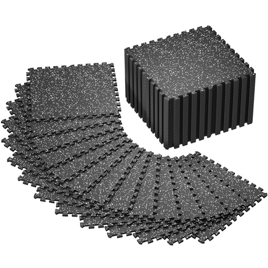 SUPERJARE 0.4'' Thick 48 Pcs 192 Sq Ft Rubber Top Exercise Equipment Mats, High Density EVA Foam Mats with Rubber Top, Interlocking Gym Flooring for Home Gym, Protective Workout Mat, Black/Grey