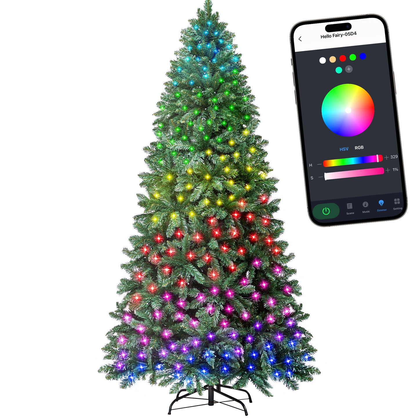 7.5ft Prelit Christmas Tree with 400 LED Lights, Artificial Christmas Tree with App-Controlled Multi-Color RGB Lights, 1477 Branch Tips, Easy to Assemble, for Home, Party