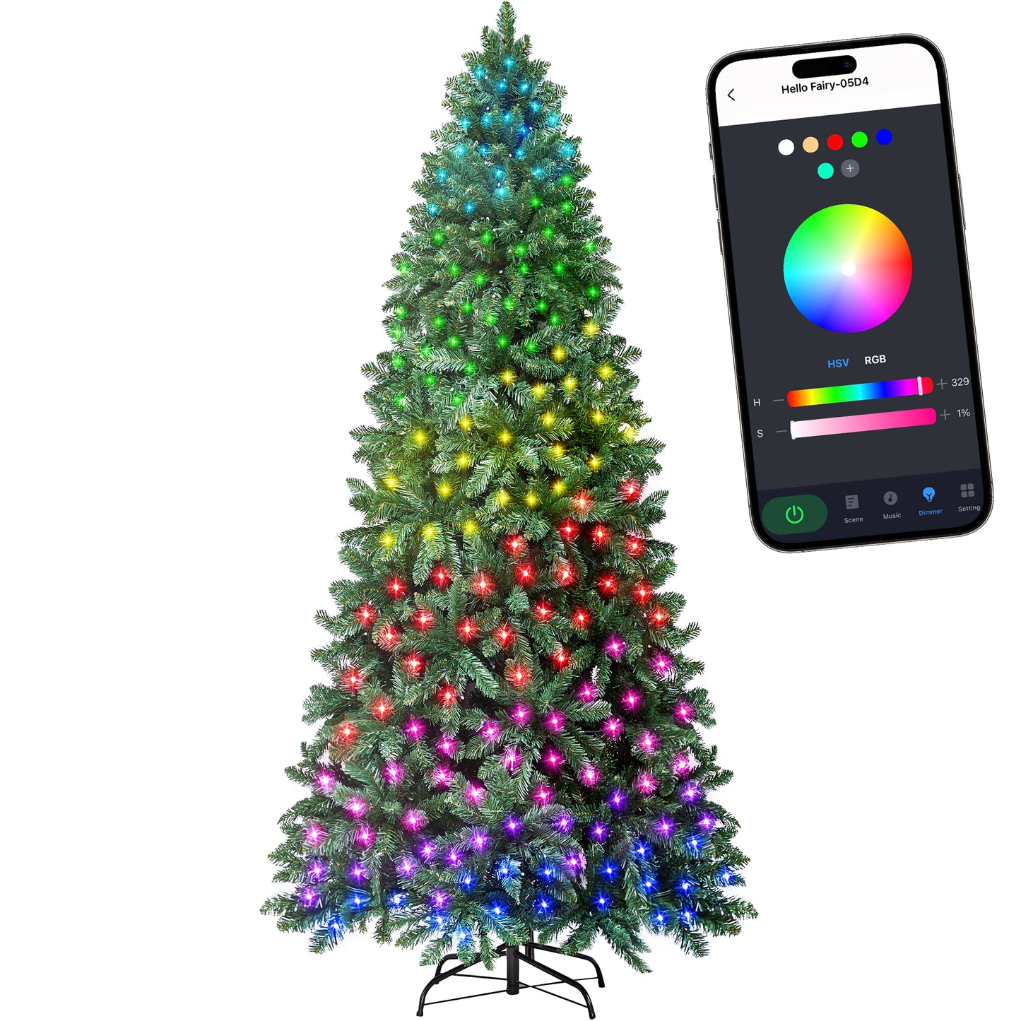 9ft Prelit Christmas Tree with 590 LED Lights, Artificial Christmas Tree with App-Controlled Multi-Color RGB Lights, 2093 Branch Tips, Easy to Assemble, for Home, Party