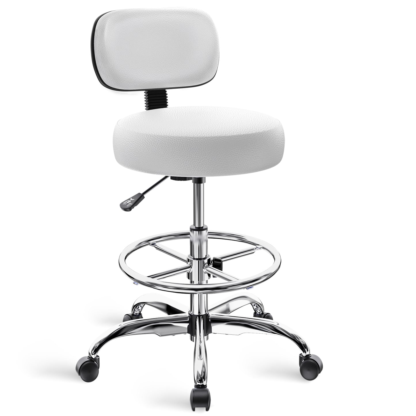 SUPERJARE Drafting Chair with Back, Adjustable Foot Rest Rolling Stool, Multi-Purpose Office Desk Chair, Thick Seat Cushion for Home Bar Kitchen Shop - All Black