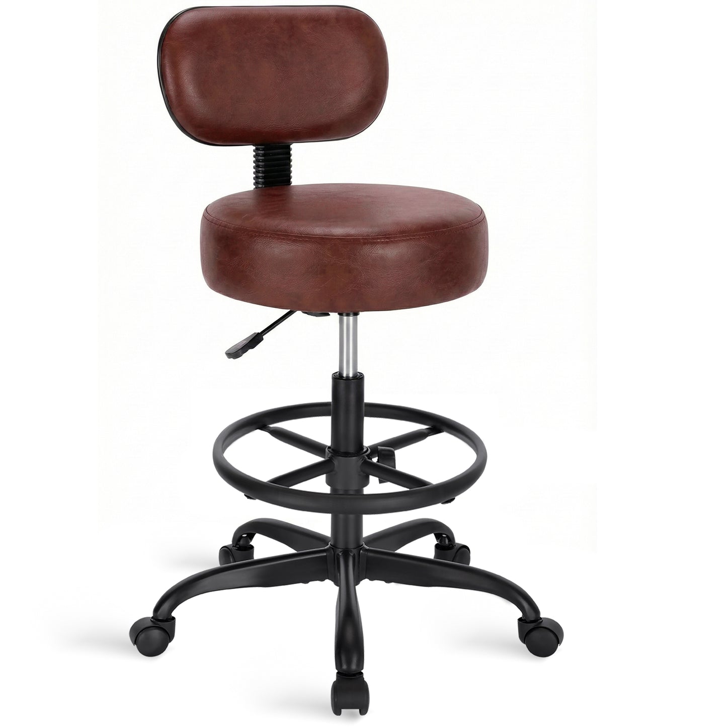 SUPERJARE Drafting Chair with Back, Adjustable Foot Rest Rolling Stool, Multi-Purpose Office Desk Chair, Thick Seat Cushion for Home Bar Kitchen Shop - All Black