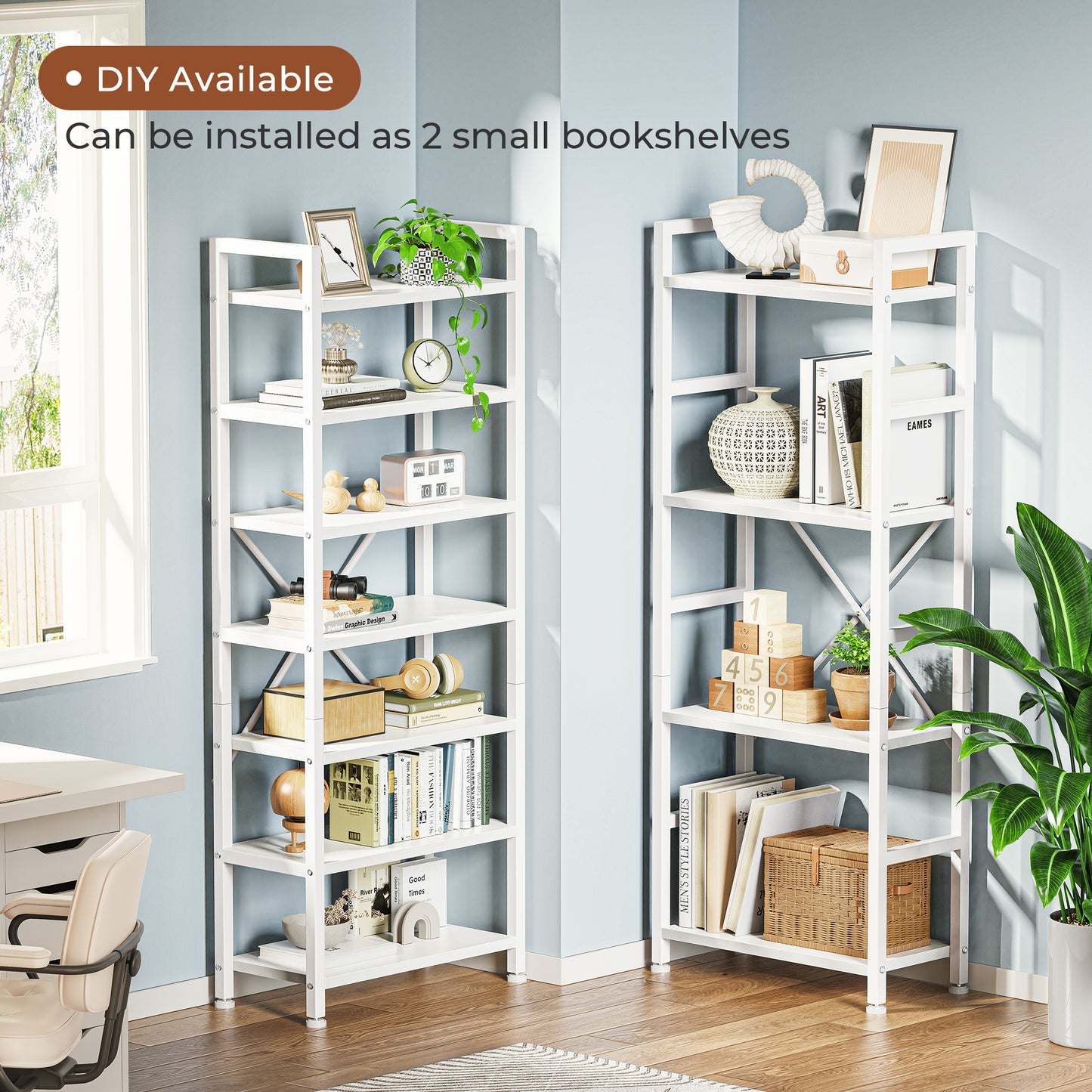 SUPERJARE Triple 4 Tier Bookshelf, Bookcase with 11 Open Display Shelves, Wide Book Shelf Book Case for Home & Office, White