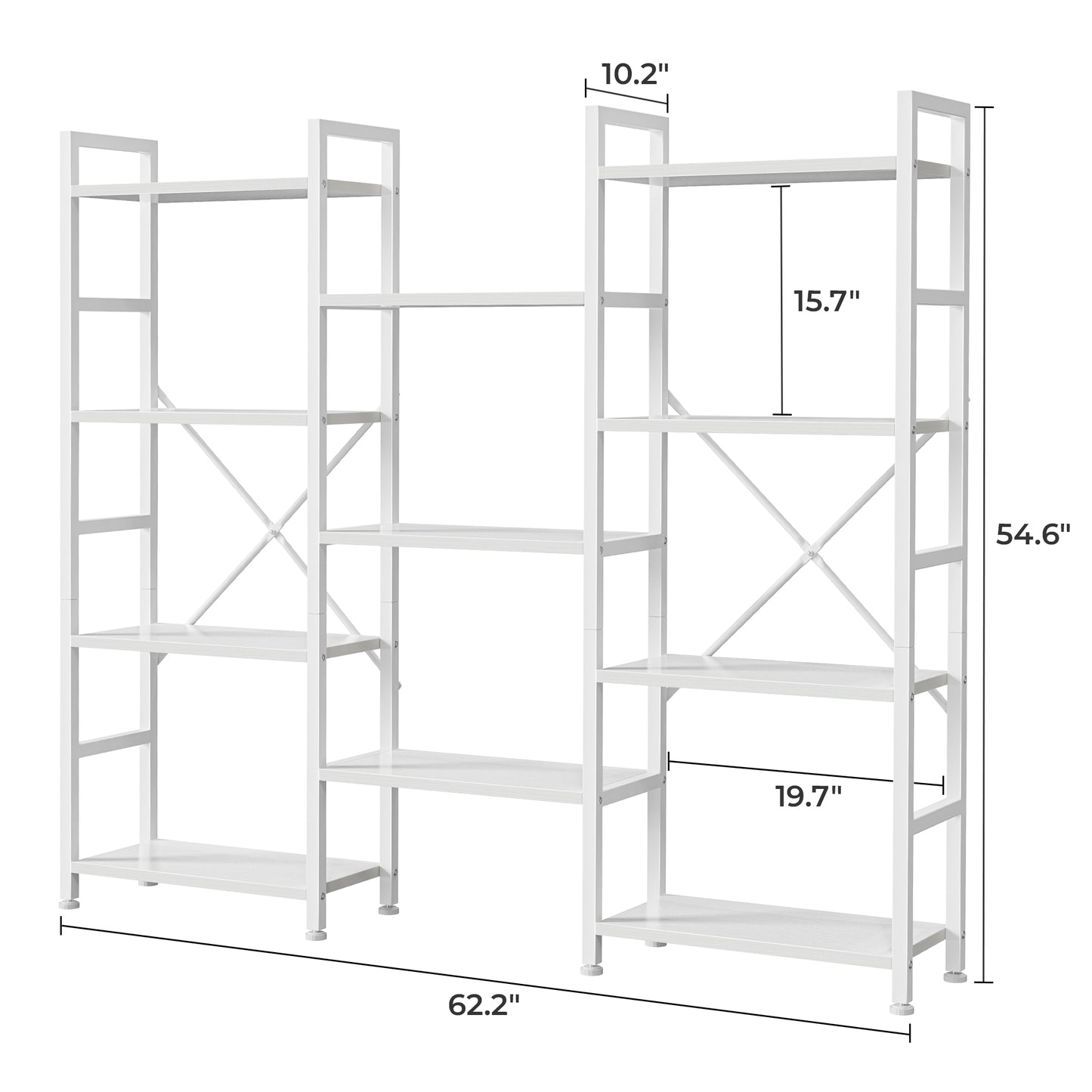 SUPERJARE Triple 4 Tier Bookshelf, Bookcase with 11 Open Display Shelves, Wide Book Shelf Book Case for Home & Office, White