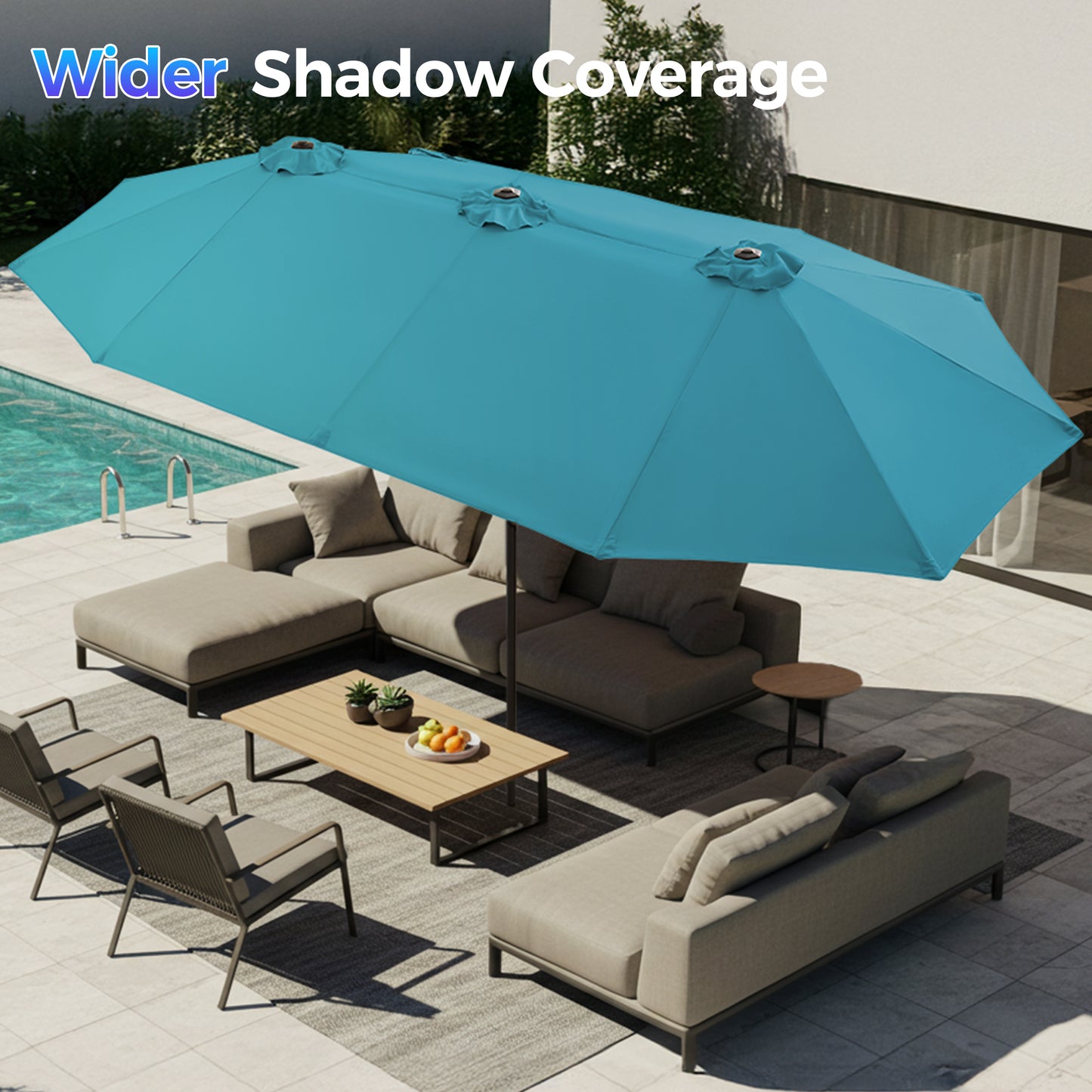 SUPERJARE 13FT Outdoor Umbrella for Patio, Double sided Pool Umbrellas with Fade Resistant Canopy, Large Table Umbrella for Deck, Market, Backyard - Lake Blue