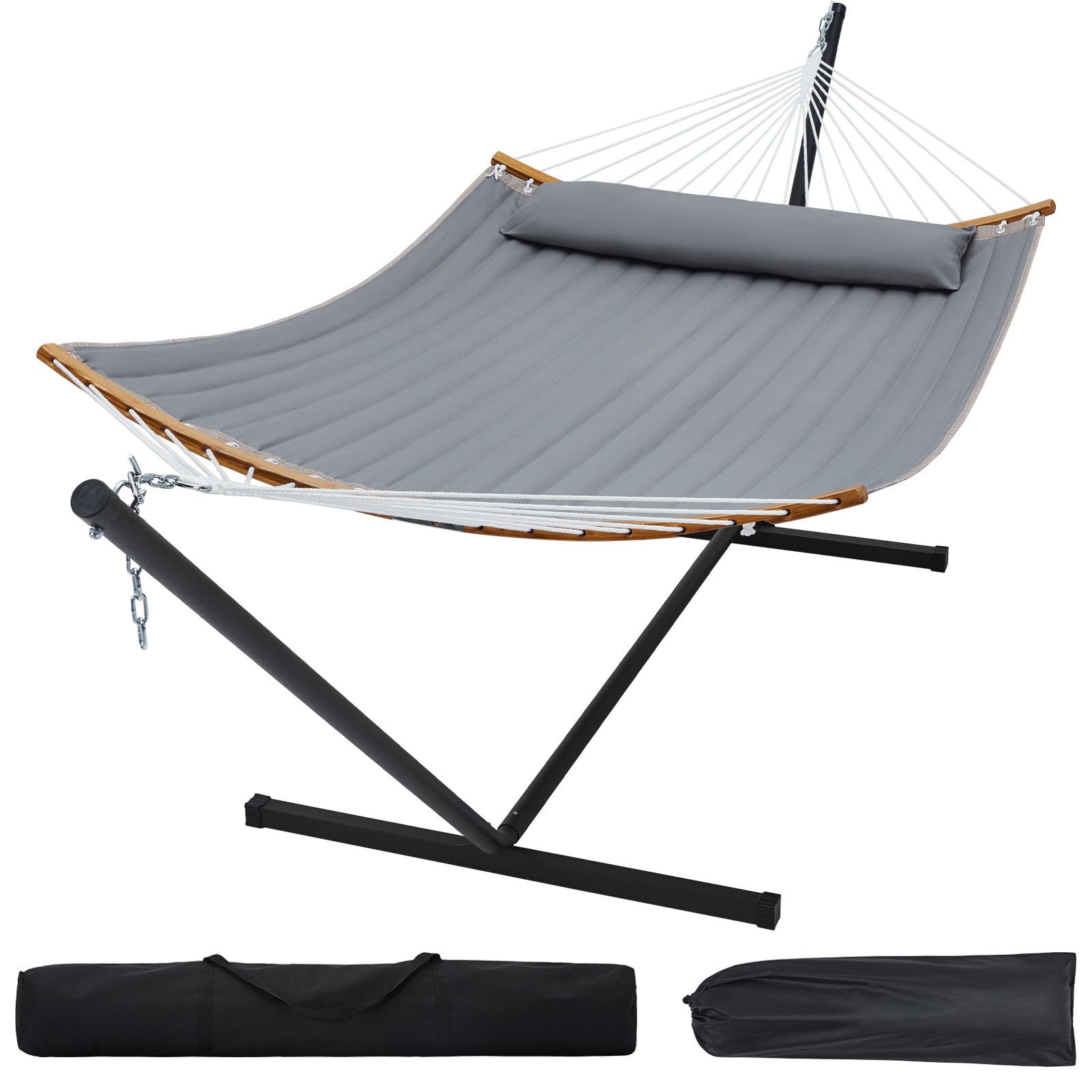 SUPERJARE 12FT Double Hammock with Stand, Gray - 3702B - SUPERJARE