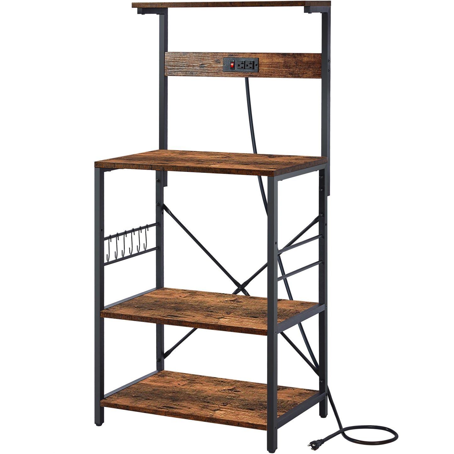 SUPERJARE Kitchen Bakers Rack with Power Outlet - Rustic Brown, 80921FC