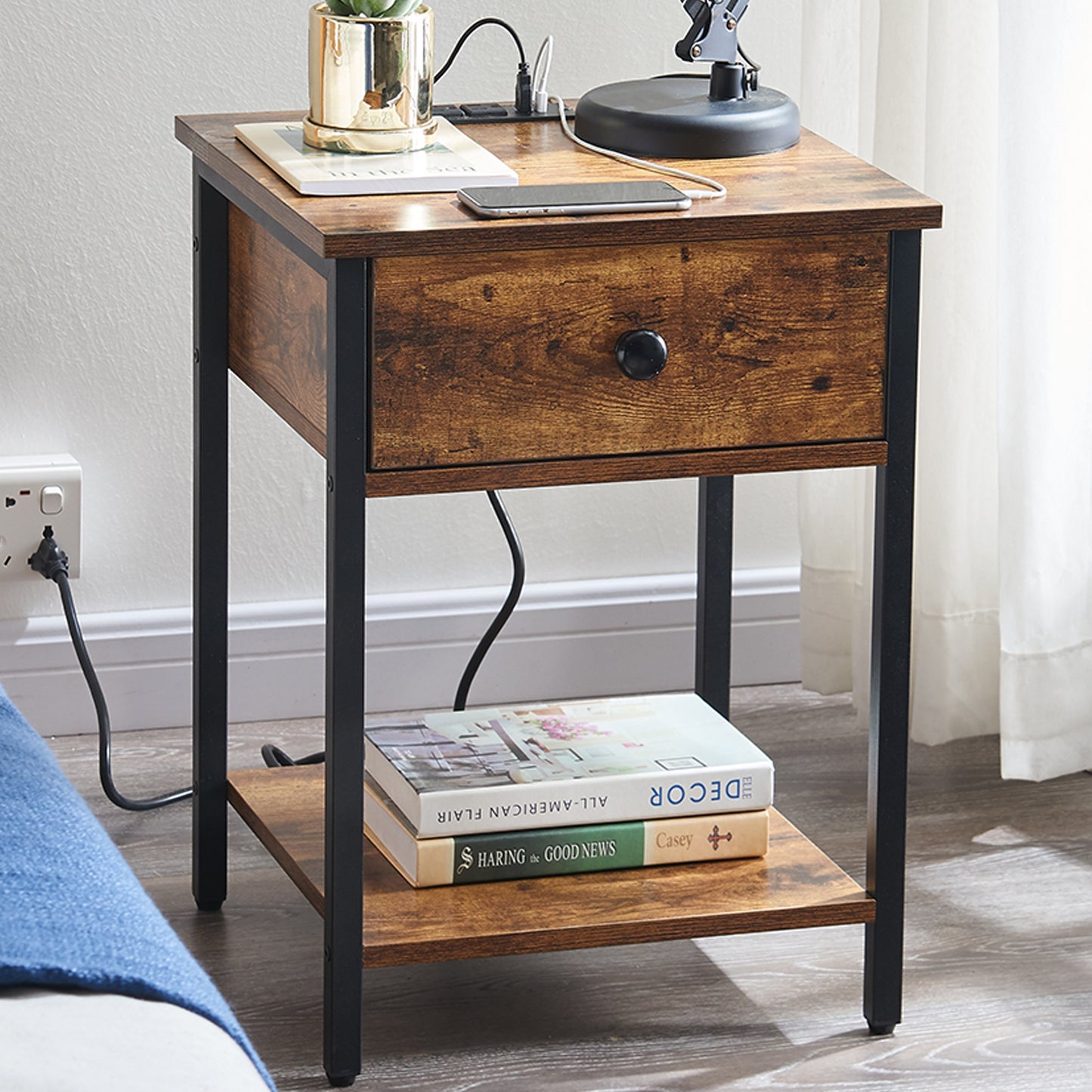 SUPERJARE Nightstand with Charging Station and USB Ports, 8602F