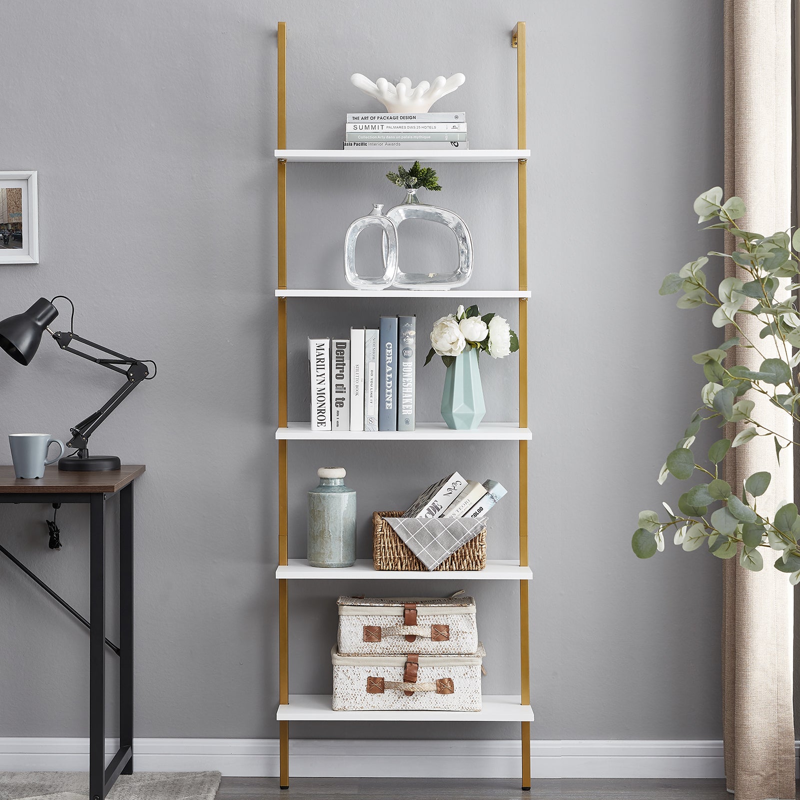 Gold and deals white ladder shelf