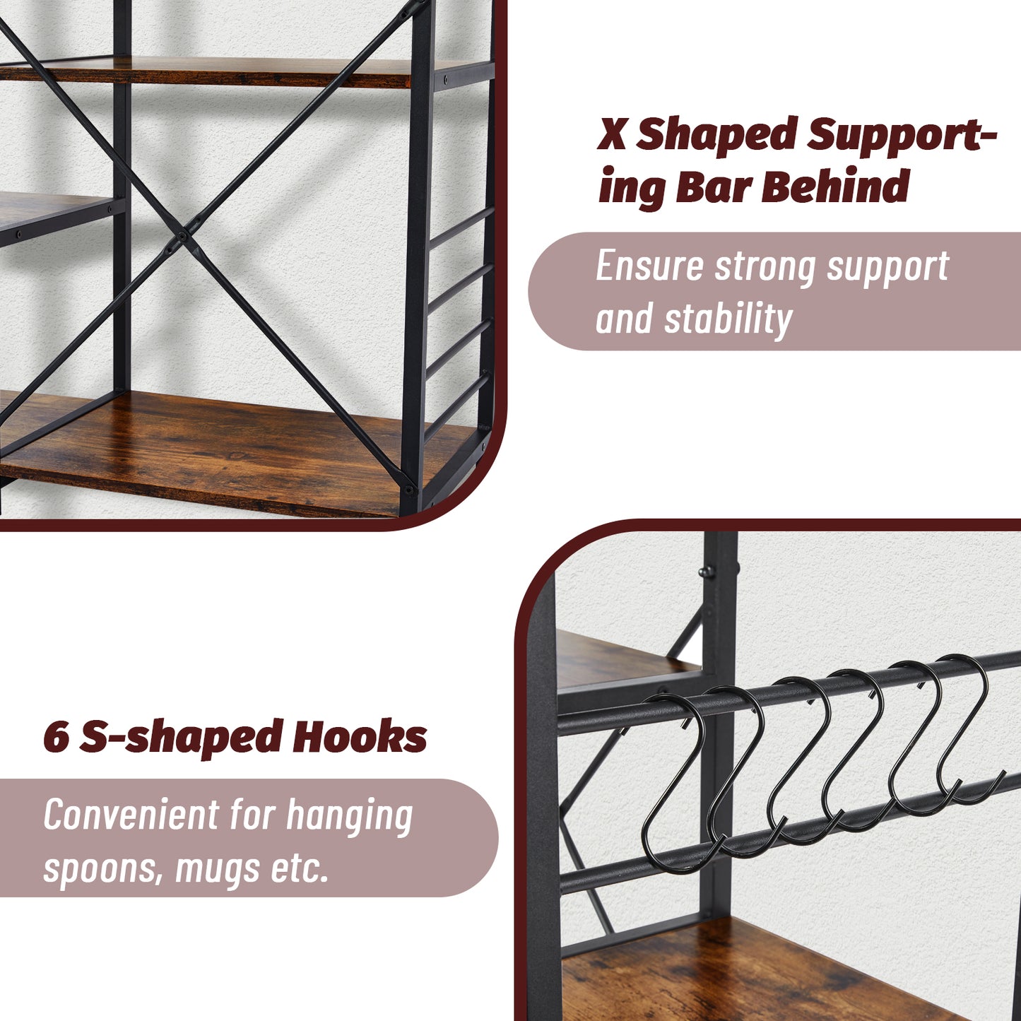 SUPERJARE Kitchen Bakers Rack with Power Outlet  - Rustic Brown, 80920FC