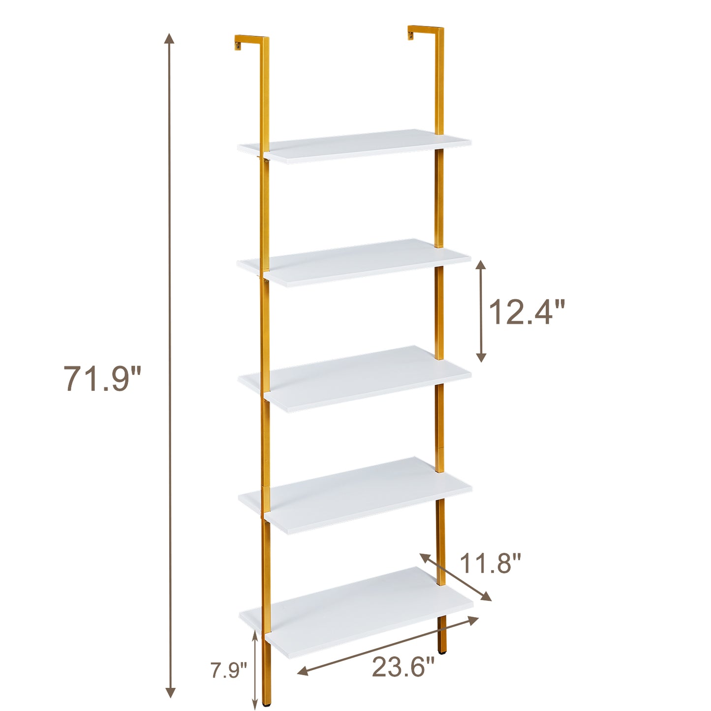 SUPERJARE 5-Tier Ladder Shelf, White/Gold - 80908G - SUPERJARE