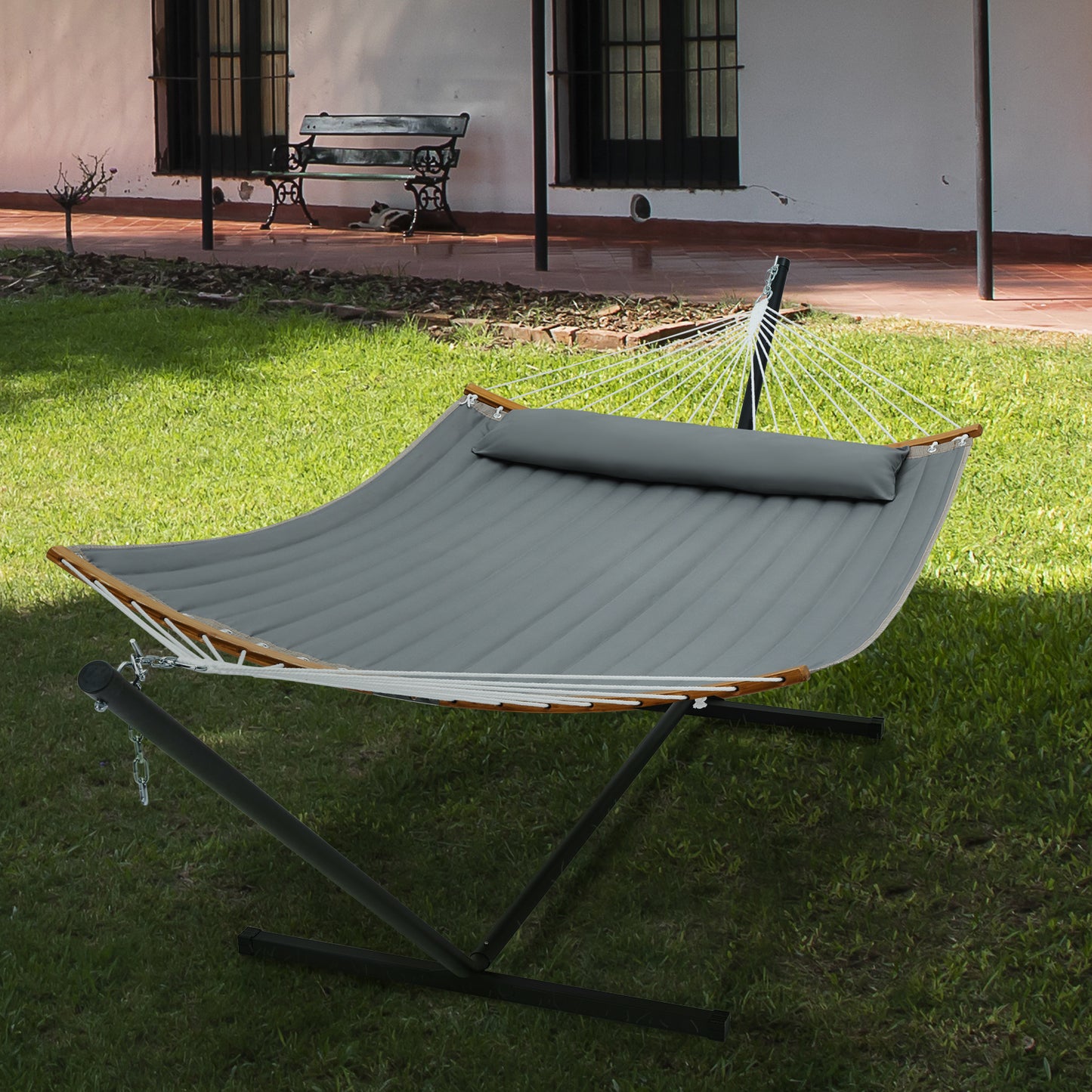 SUPERJARE 12FT Double Hammock with Stand, Gray - 3702B - SUPERJARE